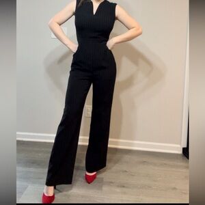 Black and White Pinstriped Sleeveless Jumpsuit